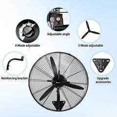 20” Industrial Wall Mount Fan Oscillating, 4-Speed High Velocity Max. 4963 CFM