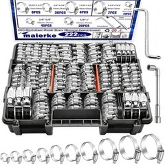 222PCS 304 Stainless Steel Hose Clamps Assortment Kit,Metal Adjustable