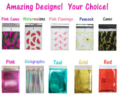 6×10 METALLIC BUBBLE MAILER, POLY BUBBLE Design Padded Shipping Bags, Pink,Teal