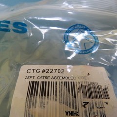 CTG 22702 Qty of 6 per Lot 25ft (7.6m) Cat5e Non-Booted Unshielded (UTP) Ethern