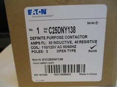 NIB Eaton C25DNY138 Definite Purpose Contactor: 3-Poles, 110/120V 50/60Hz Coil