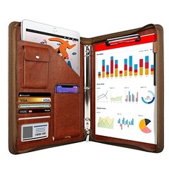 Zippered Portfolio Organizer, Leather Padfolio with 3 Ring Binder, Professional