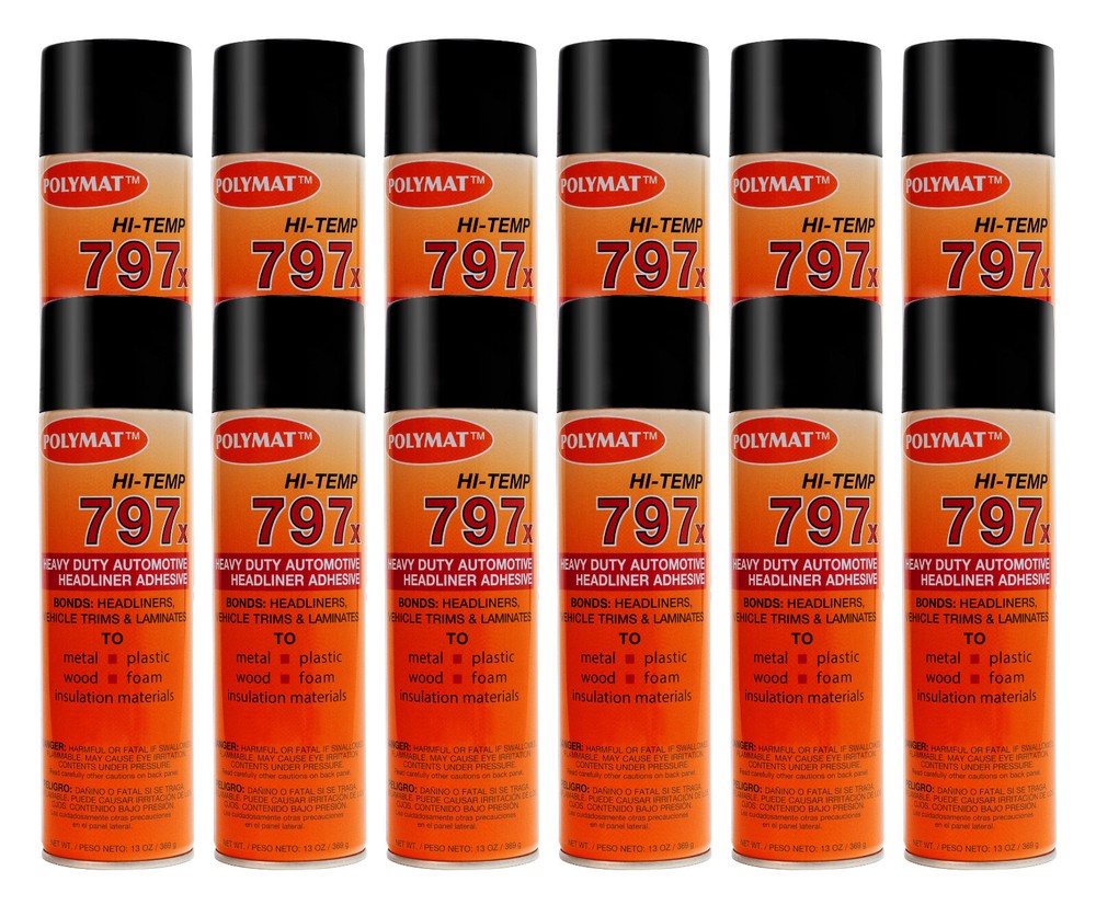 QTY12 Polymat 797 Hi-Temp Spray Adhesive headliner dash trunkliner 160F glue