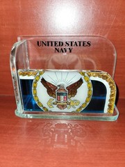 Joan Baker Designs Art Glass Business Card Holder United States Navy