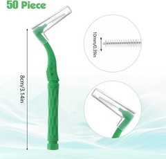 50pcs Interdental Brushes, Green Soft Dental Brushes with Non-Slip Handle Angled