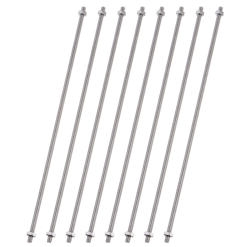 8 Pack 8/32 Inch Stainless Steel M4 Threaded Rod with Hex Nuts 12 Inch Silver