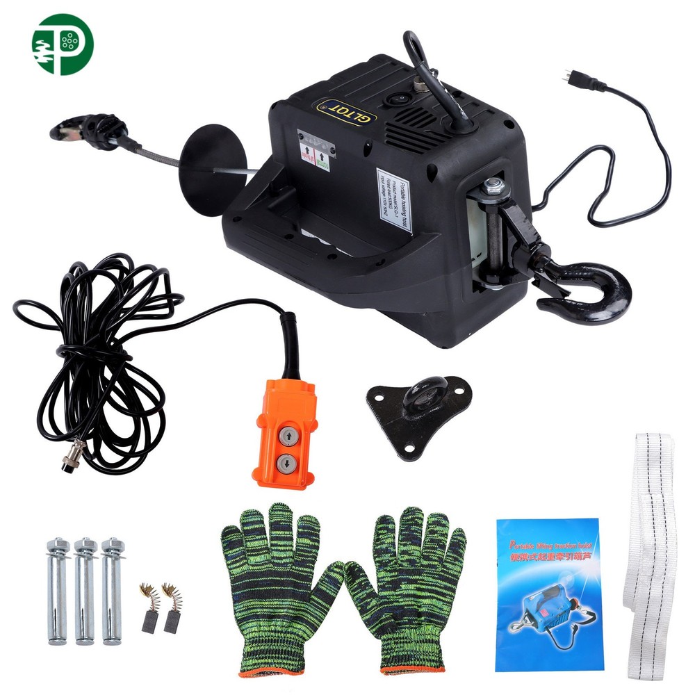 2-in-1 1500W Portable Electric Hoist Power Winch 1100 lbs Wired Remote Control