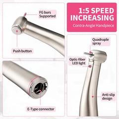 Dental Electric LED Brushless Micro Motor 1:5 Increasing Handpiece 3 Speed Range