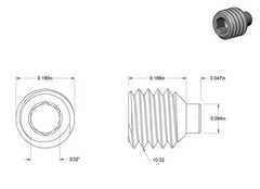 #10-32 x 3/16″ nylon tip allow steel set screw (set of 6)