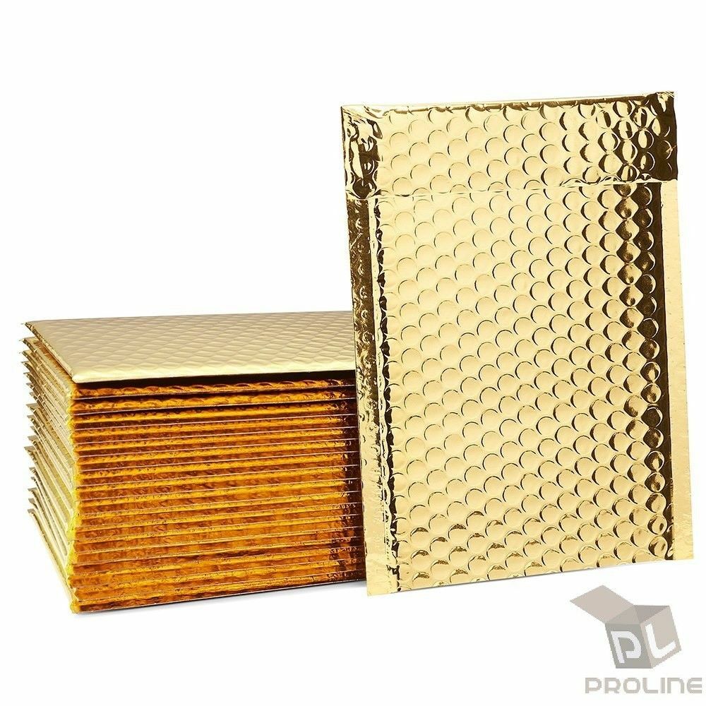 50 #2 Glamour Metallic Gold Poly Bubble Shipping Mailers Envelopes Bags 8.5×12