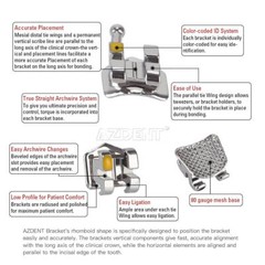 AZDENT Orthodontic Dental Brackets Roth MBT.022/.018 Hooks/Niti Round Arch Wire