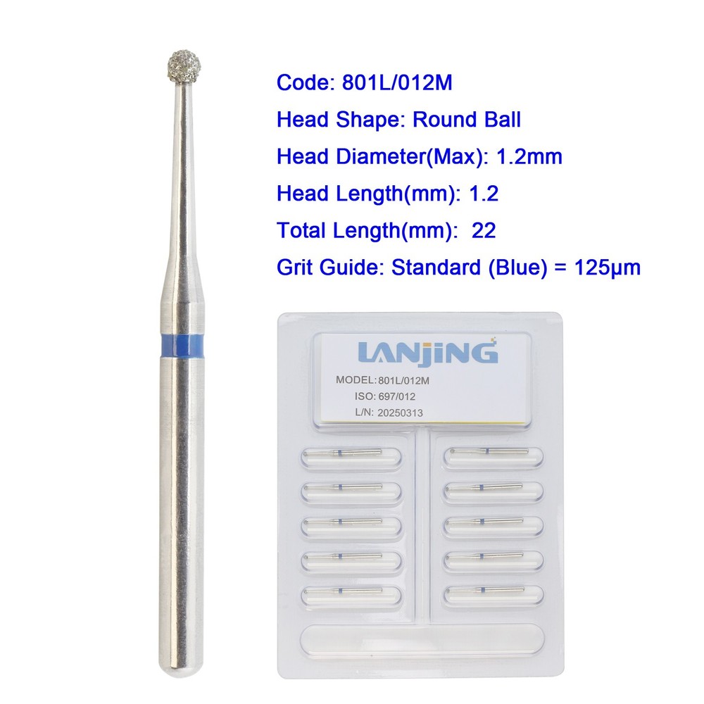 Dental Diamond Burs Surgical Round Ball 801L/012M FG Length 22mm BR-L45 Standard