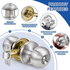 Plustool 5 Pack Brushed Nickel Door Knobs,Privacy Door Knob with Lock, Interi…