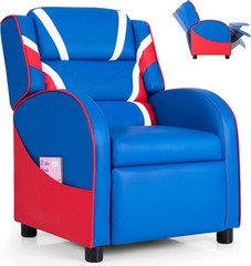 Kids Recliner Gaming Chair Blue Footrest Lumbar Support